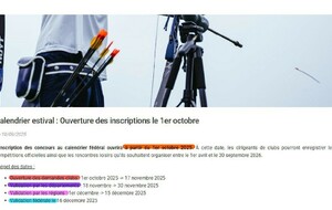 CALENDRIER ESTIVAL 2026