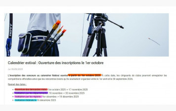 CALENDRIER  ESTIVAL 2026